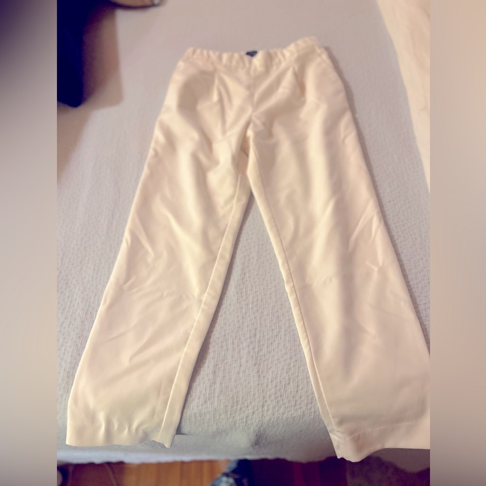 Ann Taylor White Straight Leg Work Pants with Elastic Waist Band